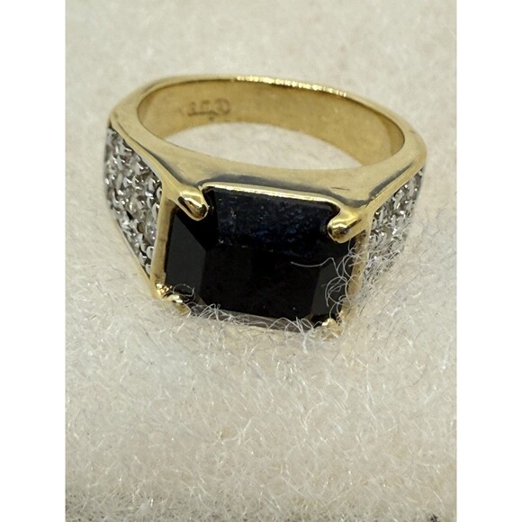 Ring 18K G. E. GOLD ELECTROPLATE American Ring Co A Size 6.5 Onyx Like Stone - Picture 1 of 16